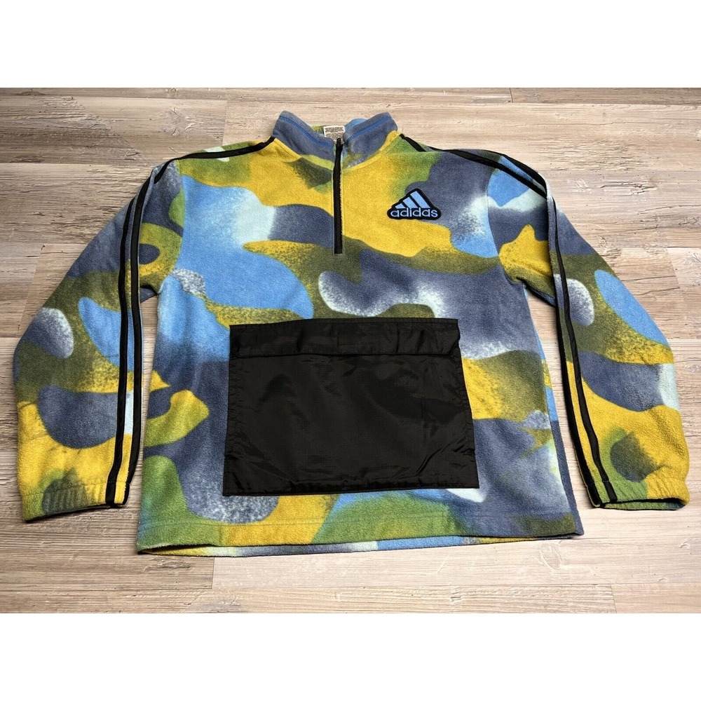 Adidas Fleece Pullover Youth L 14/16 Blue Green Quarter Zip Gorpcore
